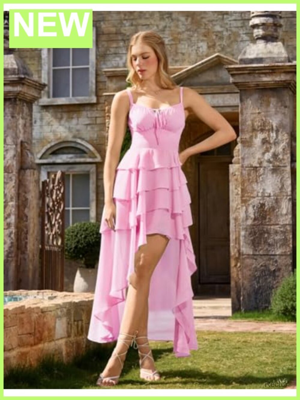 Chiffon High-Low Ruffle Dress with Pockets Smocked Back - Picture 3 of 5